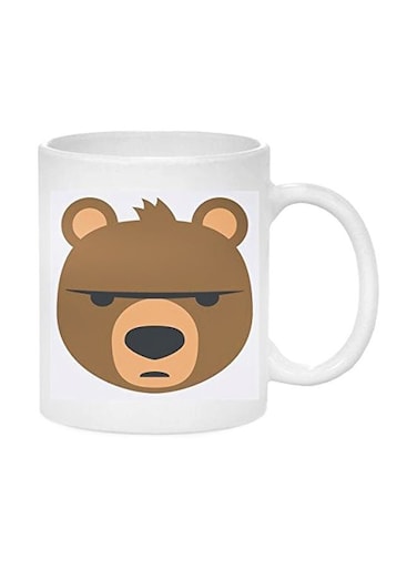 Bear Face Printed Ceramic Mug White/Brown