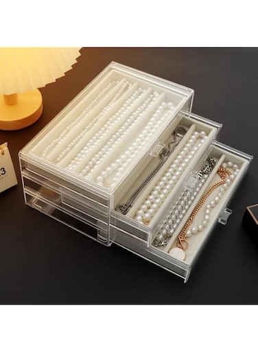 sddjqy Necklace Organizer Box, Tray with Clear Lid, Dustproof Velvet Necklaces Holder Storage Display Case, Necklace Tray Drawer Insert for Pendant Suitable for Women and Girls (Beige)