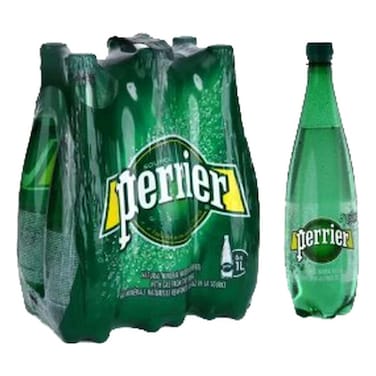 Perrier Sparkling Natural Mineral Water PET Bottle, 1L Pack of 6