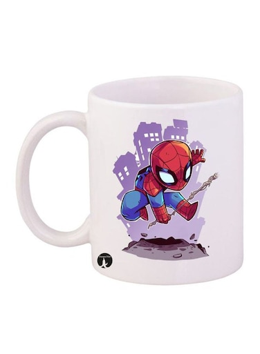 Durable Heat-Resistant Thick Wall Designed Ergonomic Handled Spiderman Printed Mug White/Red/Purple