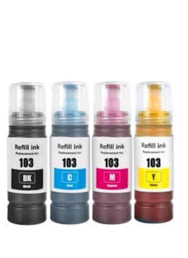 Printer ink 103 for for EcoTank ink Combo Set Full-Pack of 4 (Black Cyan Magenta Yellow) for L1110&acirc;&euro;Ž L3110 L3111 L3150 L3151&acirc;&euro;Ž L3156 L3160 L5190&acirc;&euro;Ž