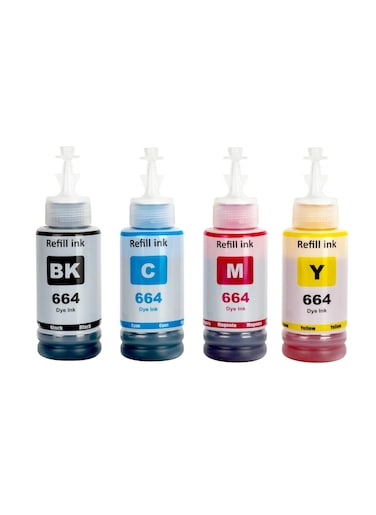 664 T664 Ink Compatible with Epson T664 Refill Ink Bottles Work with EcoTank ET-2650 ET-2500 ET-2550 ET-2600 ET-4500 ET-14000 L100 L110 L120 L200 L210 L300 L350 L355 L550 L555 Printer, 4 Pack