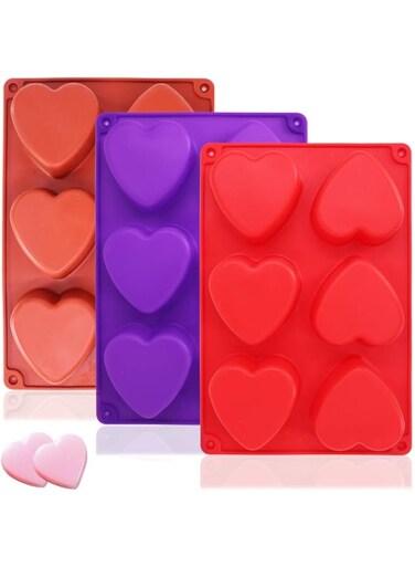 3 Packs 6 Cavities Heart Shaped Silicone Mold (Purple, Red, Brown), findTop Baking Mold Cake Pan, Biscuit Chocolate Mold, Ice Cube Tray, Soap Mold
