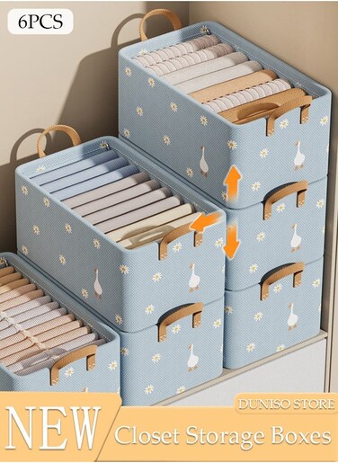 6 Pieces Fabric Closet Storage Organizer Set Foldable Clothes Boxes Large Capacity Wardrobe Stackable Closet Drawer with Handle for Leggings Stockings Socks Underwear