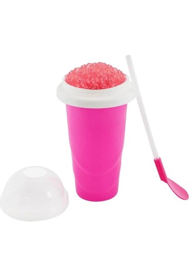 Slushie Cup DIY Slushy Maker Ice Cup Silica Cup Pinch Cup Summer Cooler Smoothies Cup Double Layer Squeeze Cup Slush Maker Cup Home DIY Smoothie Cup for Children and Adult(Pink)