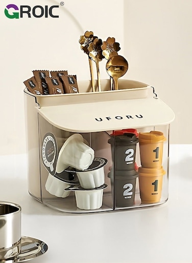 Coffee Pod Holder, Espresso Capsule Organizer, Large Capacity K Cup Coffee Holder, Coffee Station Organizer Creamer Holder, Coffee Bar Accessories Basket for Kitchen Countertop (Cream)