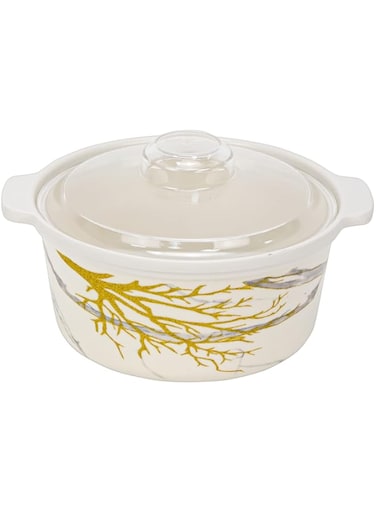 Melamine Casserole With Lid with Beautiful Branches Texture Printed Hot Pot Food Dish Bowls Serving Dishes with Lids Storage Containers Box Chapatti Hotpot Dining Tableware (Small - 17cm)