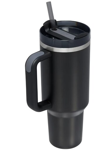 Quencher H2.0 FlowState Vacuum Insulated Tumbler &acirc;&euro;&ldquo; 40 oz Black Stainless Steel Travel Mug with Lid &amp; Straw, Double-Walled Leakproof Design, Keeps Drinks Hot/Cold for Hours, Durable &amp; Portable &acirc;&euro;&ldquo; Ideal for Water, Coffee, Smoothies, Iced Tea, and On-the-Go Hydration