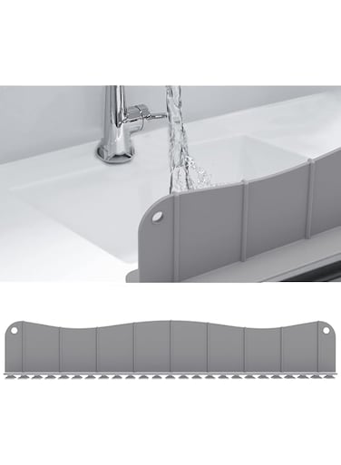 Silicone Sink Splash Guard Water Splash Guard for Kitchen Strong Suction Sink Splash Guard with Strong Suction Behind Faucet Kitchen Island Sink Backsplash Guard (19.7L x 2.4W x 5H inches) - Wavy Gray