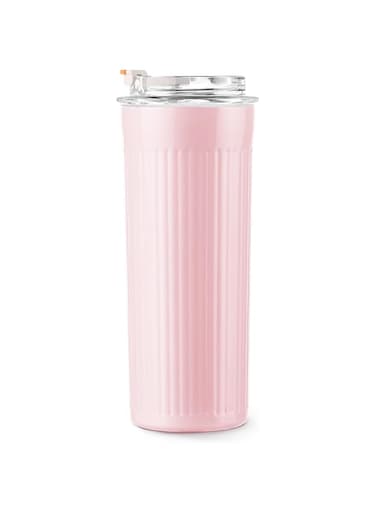 Puraville 14 oz Coffee Tumbler with Lid and Straw, Stainless Steel Insulated Travel Coffee Mug with Lid, Reusable Skinny Tumbler Cup for Women and Men, Pink