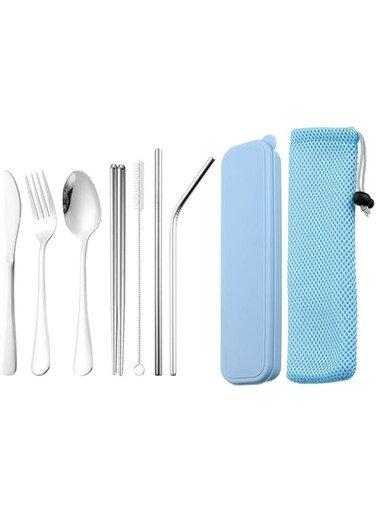 Funito Portable Travel Utensils with Case,Stainless Steel Silverware Set for Camping Office School Lunch, Including Knife Fork Spoon Chopsticks, Reusable and Dishwasher Safe