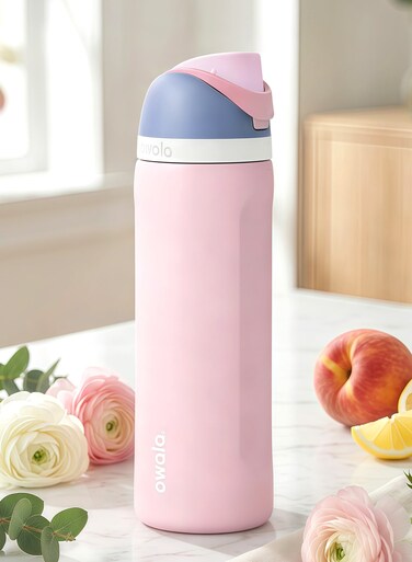 FreeSip Insulated Stainless Steel Water Bottle With Straw For Sports Travel And School BPA Free Sports Water Bottle(Pink 24OZ)