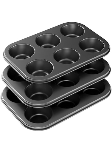 Tiawudi 3 Pack Nonstick Muffin Pan, Carbon Steel Cupcake Pan, Easy to Clean and Perfect for Making Muffins or Cupcakes, 6 Cup Standard