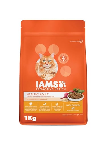 Iams Cat Food, Cat Dry Food with Chicken 1Kg, Cat Food Proactive Health, Complete and Balanced Nutrition for Adult Cats
