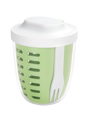 Fruit Salad Storage Cup With Lids and Fork, 20 Oz Plastic Airtight Fruit Storage Containers for fridge with BPA-Free, Leak-Proof, Reusable for Office, Party, Travel (green)