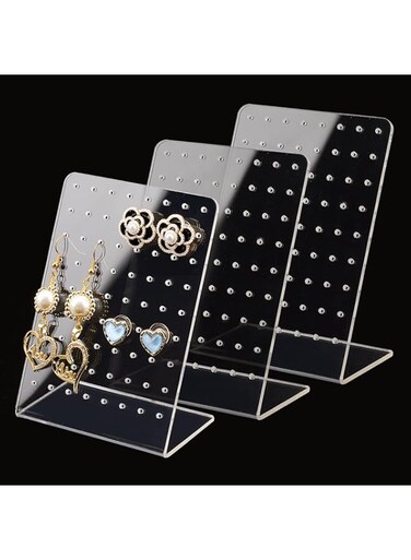 Acrylic Jewelry Display Rack, 3 Pcs 72 Holes Earring Holders L-Shaped Earrings Ear Studs Display Stands Jewelry Showcase Earring Stand Organizer Jewelry Display for Retail Show Personal (Clear Style）