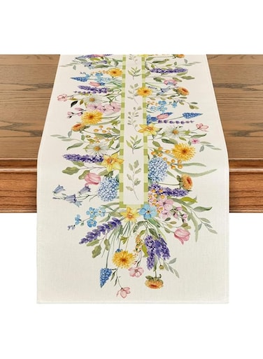 KASTWAVE Bloom Flowers Florals Lavender Table Runner, Seasonal Spring Holiday Kitchen Dining Table Decoration for Home Party Indoor, 13x72 Inch