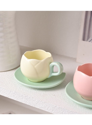 retro tulip cream coffee cup exquisite delicate flower mug afternoon tea ceramic cup and saucer set