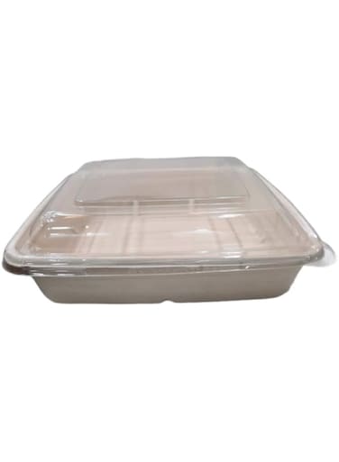 SNH Packing SNH ECO Friendly Bagasse Rectangular Beige Bowls 1000ML With Lid - Restaurant Carryout Lunch Meal Takeout Storage Food Service - 25 Pieces.