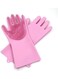 Pair Magic Silicone Rubber Dish Washing Gloves Eco-Friendly Scrubber Cleaning For Multipurpose Kitchen Bathroom Pink