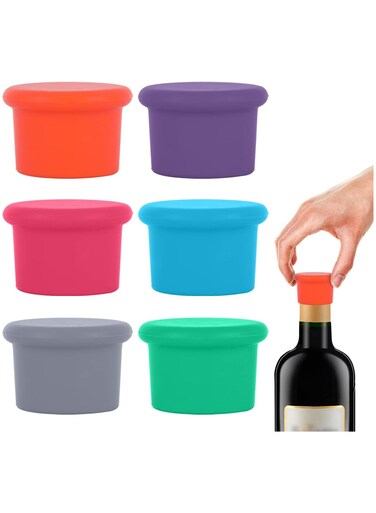 6-Pack Silicone Bottle Caps &acirc;&euro;&ldquo; Reusable Sealing Caps, Replaceable Stoppers, and Giftable Toppers