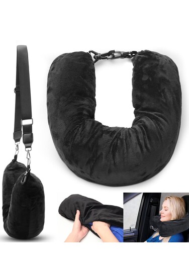 Travel Pillow Stuffable with Clothes, Transformable and Expandable Luggage Carry-On Solution, Fits 3 Days' Essentials, Only Travel Pillowcase, No Filler, Black Elastic Velvet