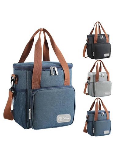 Lullaxx Reusable Lunch Box Insulated Lunch Bag Large Cooler Tote Bag for Adult,Men,Women, Double Deck Cooler Handbags for Office/Picnic/Fishing/School-22 * 15 * 25cm-blue