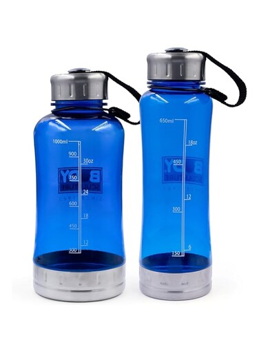 Leikefitness Sports Water Bottles BPA Free Leak Proof Plastic Bottle Volume Marked with Comfortable Grip and Flip Top Reusable Water Bottles for Gym, Travel,School 2 Pack (Blue)