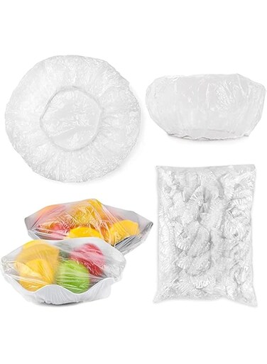 SWIUKPHE Stretch Bowl Covers 200 PCS, Reusable Elastic Food Storage Covers, Plastic Bowl Covers with Elastic Edging, Stretchable Plastic Food Wraps, Elastic Covers for Storage Containers (Clear)
