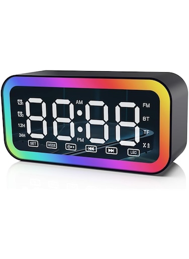 Digital Alarm Clock with Bluetooth Speaker for Teens, Dual Alarm, Dimmer, USB Charger, Small Bedside Digital Clock with Led Display, for Bedroom Nightstand, Support AUX-in TF Card FM Radio (Black)