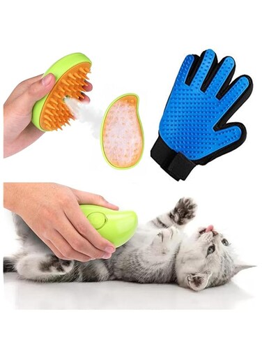 Steamy Cat Brush, Cat Shower glove- 3 In1 Cat Steamy Brush, Self Cleaning Steam Cat Brush, Cat Steamer Brush for Massage, Cat Hair Brush for Removing Tangled and Loose Hair, Eliminate Flying Hair