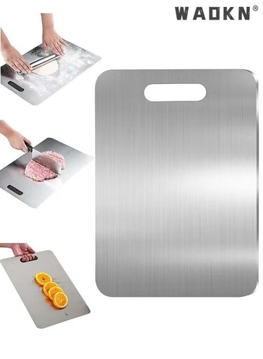 Stainless Steel Cutting Board Double-Sided Chopping Board Non-Slip Cutting Board for Meat, Cheese, Fruit, Vegetables, Dishwasher Safe,Stainless steel cutting board double-sided cutting board, 304 food grade material cutting board, wear-resistant and rust proof cutting board, suitable for cutting meat, fruits, vegetables and other ingredients, easy to clean, sterilizing and mildew proof cutting board