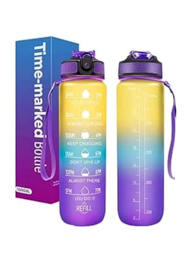 Generic water Bottle 32oz With Straw Strainer SK Plastic BPA Free Sport Water Bottles for kids Fitness Gym Office Outdoor Kitchen Shops Sports   Leak Proof (Yellow Blue Purple)