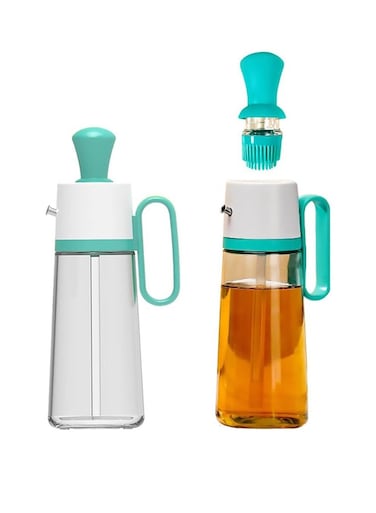 630ML Clear Glass Olive Oil Dispenser Bottle With Silicone Brush Pour Spray Brush 3 in 1 Functions Vinegar And Oil Bottle Sprayer Dispenser For Kitchen Cooking, Baking, Frying, Grilling &amp; BBQ Green