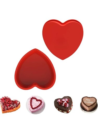 LENND Silicone Heart Shaped Cake Pans, 24cm, Red, Nonstick, Food Grade Silicone, Easy Clean, Freezer, Microwave and Oven Safe