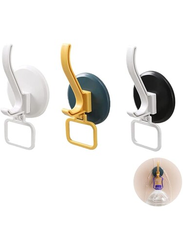 SYOSI Heavy Duty Self Adhesive Hooks for Bathroom, Office, Home, and Kitchen - Waterproof Stick on Hooks for Hanging Coats, Towels, and Keys - No Drill Glue Required - 3 Pack(White, Blue, Black)