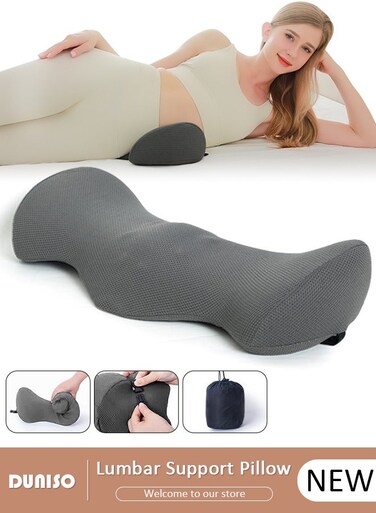 Lumbar Support Pillow, Ergonomic Back Support Memory Foam Lumbar Pillow with Removable and Washable Cover, Portable Breathable Back Support Pillow for Pain Relief, Lumbar Sleeping Pillow for Bed, Office Chairs, Car Seats