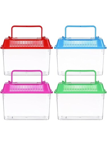Happyyami 4Pcs Small Fish Tank Plastic Reptile Terrarium Reptile Carrier with Lid Handle Small Turtle Tank Tortoise Container Hamster Habitat Fish Aquarium