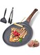 Nonstick Crepe Pan,Marble Coated Dosa Pan,Omelette Steak Frying Egg with Ergonmic Handle,Tortilla Pan,PFOA Free, with Food Clip and Silicone Spatula,Easy to Clean,for All Stovetops,24CM