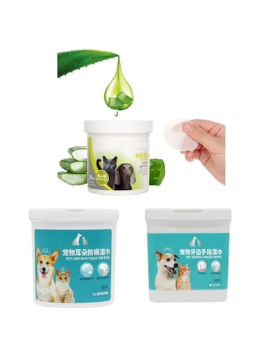 Mumoo Bear 3-in-1 Dog &amp; Cat Cleaning Wipes Bundle: Ear, Eye &amp; Dental Care with 150 Natural Wipes   Tear Stain Remover, Plaque Control &amp; Odor Prevention   Safe for Puppies/Kittens
