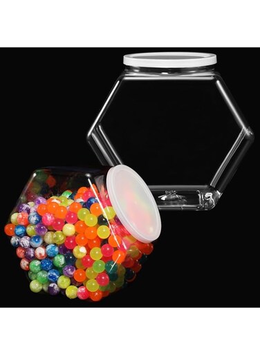 Hexagonal Plastic Candy Jar, with Lid Clear Cookie Jars Hexagon Cookie Containers, Plastic Material, for Snacks Cookies Dog Food Craft and Sewing Supplies, Coffee Pod, Laundry Pod (129 oz) (2 Pcs)