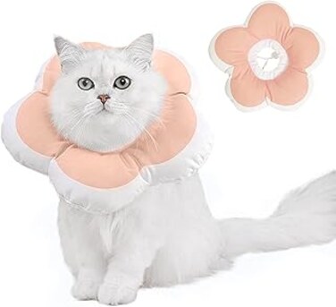 Jaffiust Cat Recovery Collar, Soft Elizabeth Pet Cone Adjustable Protection Wound Healing Cone, Adorable Flower Neck Pillow Prevents Licking, Biting, Dog Scratching Hood (Pink, S)