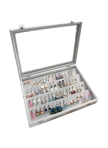 Clear Lid Earrings Organizer Holder Velvet Jewelry Tray Display Showcase Storage 32 Pairs Earring Box Case Lockable（Earrings Box）