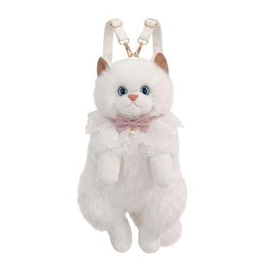 Super Realistic Cat Plush Backpack - White   Soft Faux Fur 3D Animal Backpack with Adjustable Strap &amp; Zipper   Cute Kawaii Purse for Cat Lovers   Lightweight Bag for Birthday Gift, New Year Gift, Christmas Gift