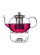1 Liter Clear Borosilicate Glass Tea Pot with Base Stainless Steel Infuser &amp; Lid, Premium Teapot Warmer Set for Loose Leaf and Blooming Tea Heat Resistant