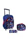 Kids School Trolley Backpack Set, 3 Pieces, 16.5Inch Rolling Bag with Lunch Box and Pencil Case (Blue Super Hero, 16.5 Inch)
