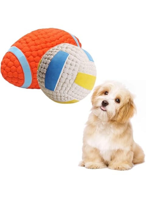 ANTOLE Natural Non Toxic Squeaky Dog Ball Toys Pet Squeak Chew Ball Toys Interactive and Chewing Durable Latex Balls Clean Teeth for Medium Large Dog Rugby volleyball