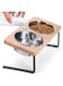 Siooko Elevated Cat Bowls, 15&deg; Tilted Raised Cat Food Bowls Wood Pet Bowls with Stand Anti Vomiting 2 Stainless Steel Bowls for Cats and Puppy