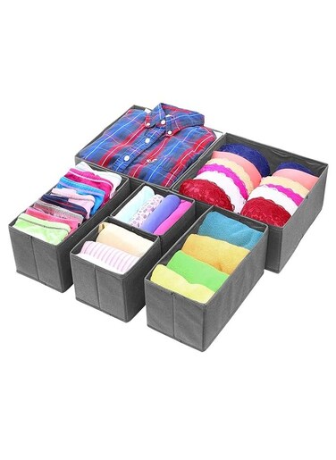 Foldable Cloth Storage Box Closet Dresser Drawer Organizer Fabric Baskets Bins Containers Divider with Drawers for Clothes, Underwear, Socks, Clothing, Set of 6
