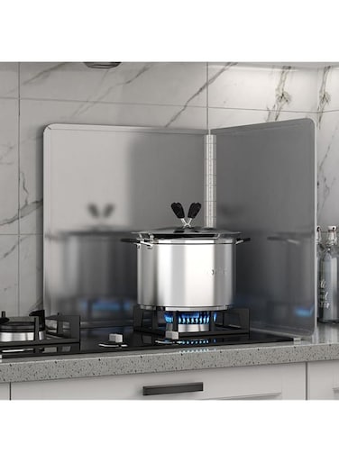 Grease Splatter Guard, 2 Sided Foldable Stainless Steel Splatter Guard Oil Splatter Guard, Anti Stick Coating Oil Splash Guard Backsplash Stove Heat Insulation Board (30x30x30cm